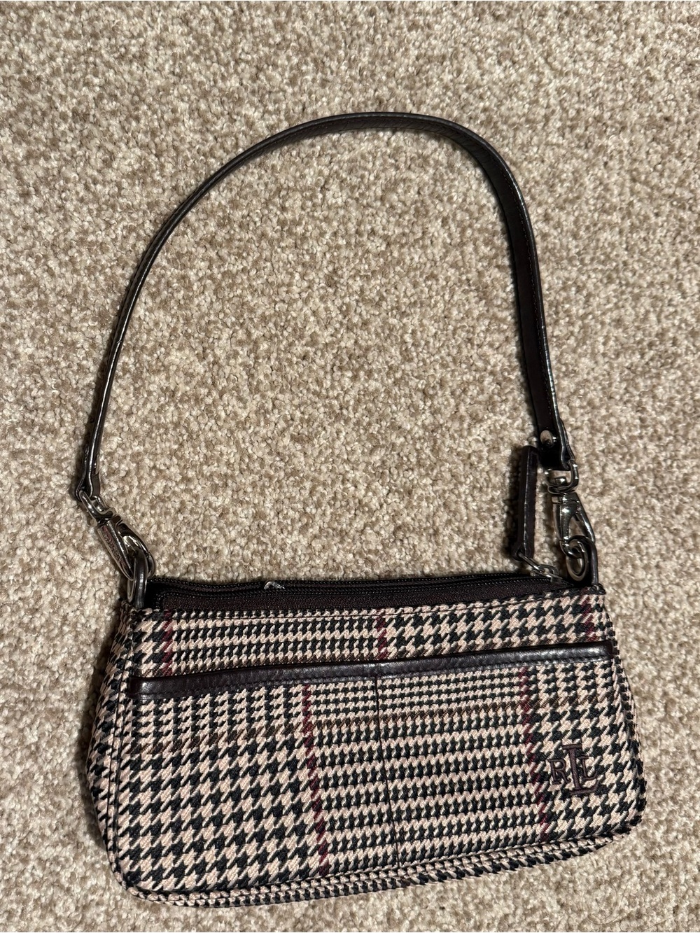 Houndstooth Lauren Ralph Lauren Mini Purse in Black and Tan - Vintage Inspired